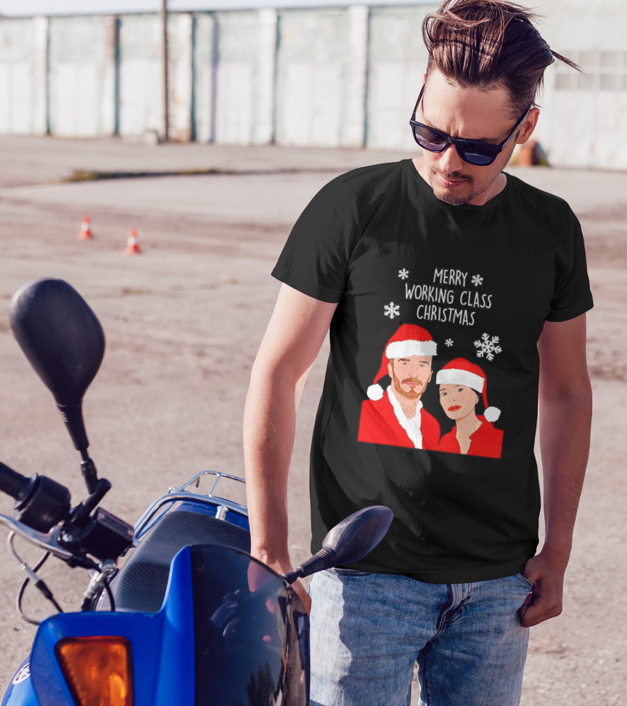 Merry Working Class Christmas Santa Couple Snowflakes T-Shirt