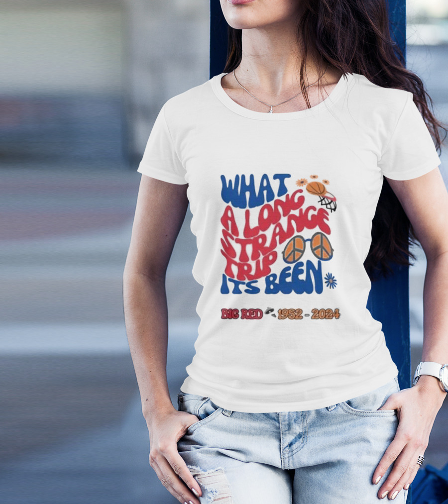 What A Long Strange Trip It's Been Big Red 1952-2024 Basketball Peace Flowers T-Shirt