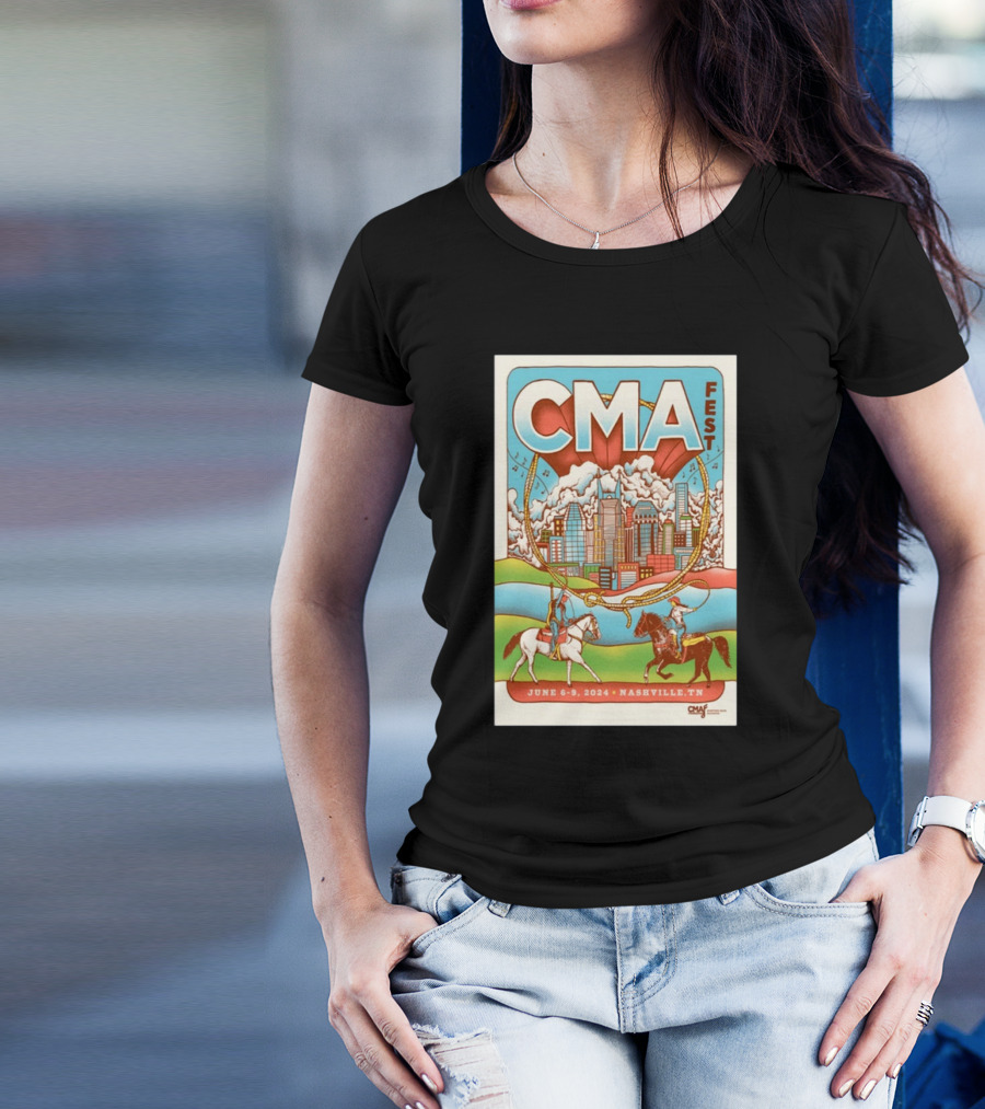 CMA Fest June 6-9 2024 Nashville TN City Skyline And Cowboy T-Shirt