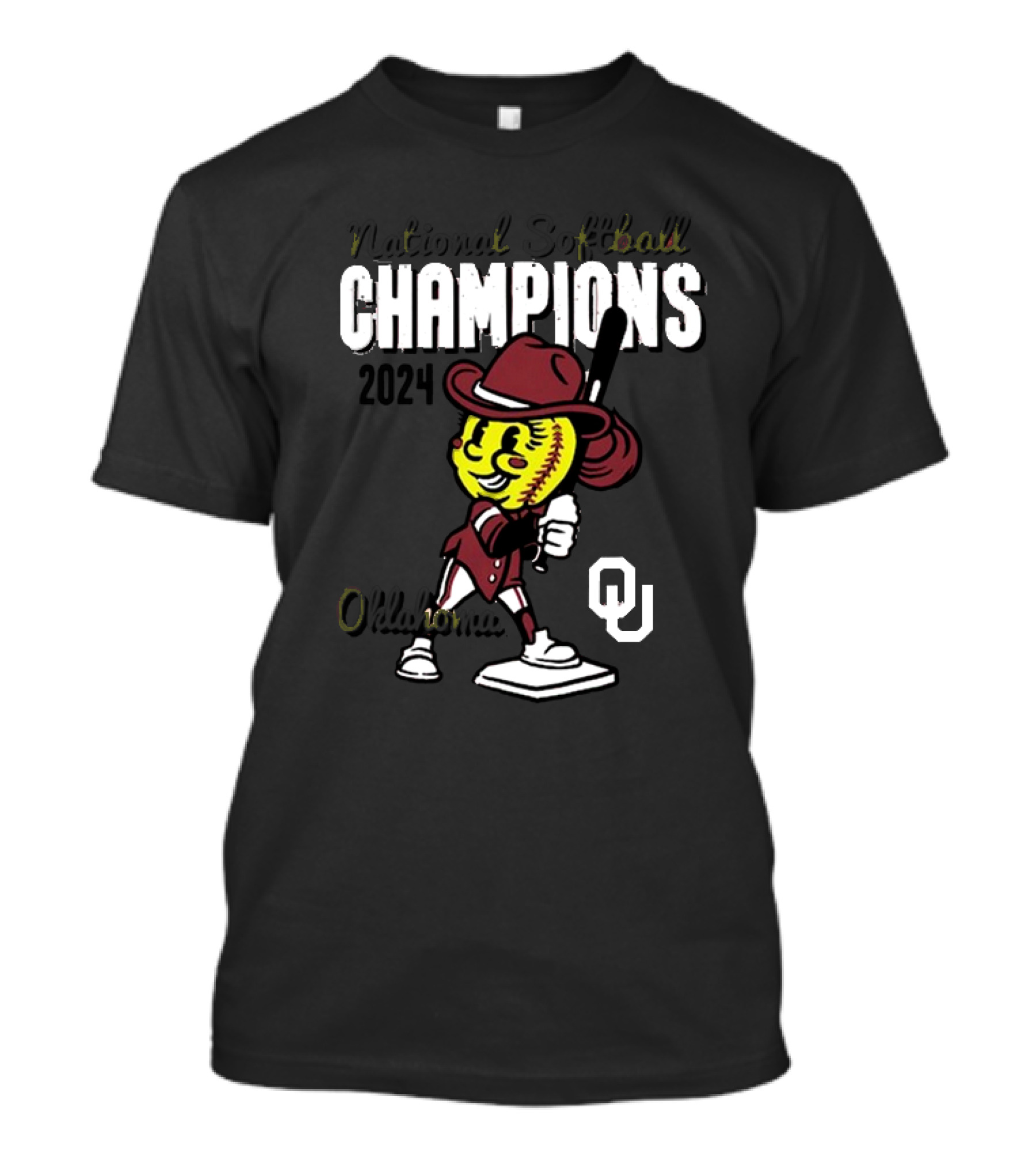 Oklahoma Sooners 2024 National Softball Champions Logo With Mascot And Bat T-Shirt