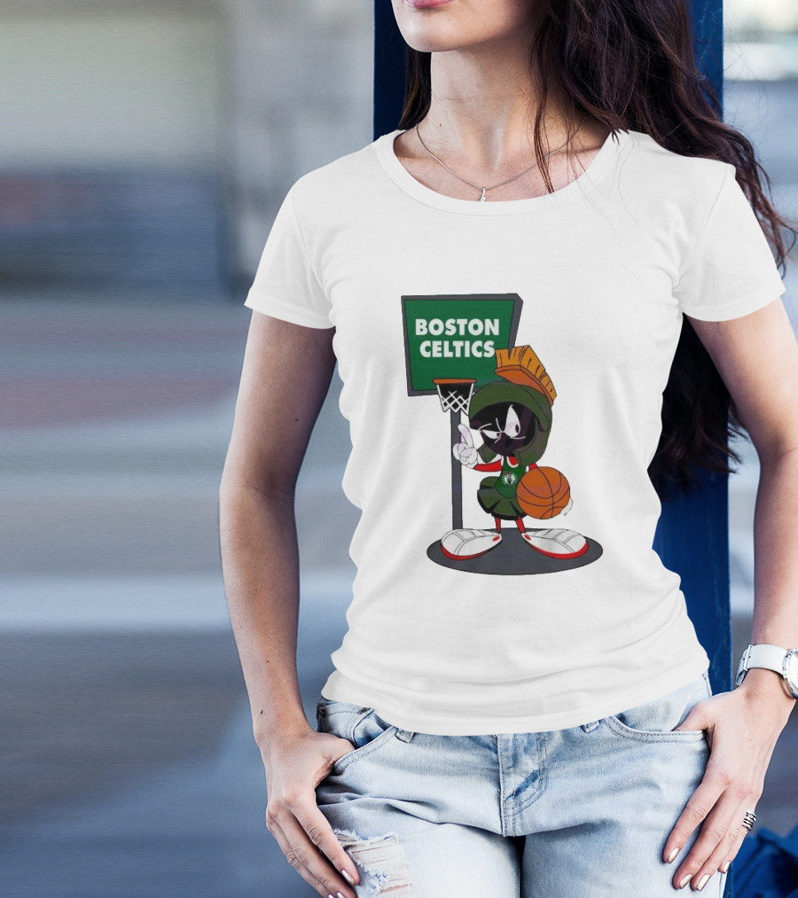 Boston Celtics Looney Tunes Marvin The Martian Basketball Hoop T-Shirt