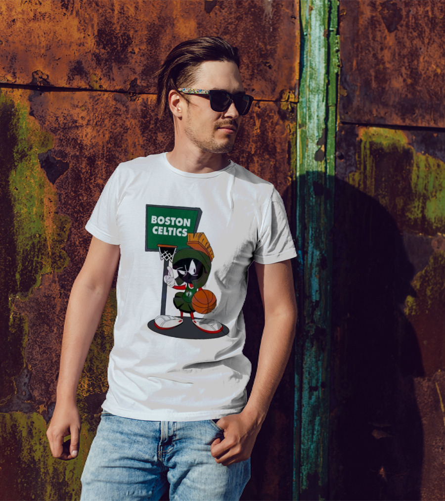 Boston Celtics Looney Tunes Marvin The Martian Basketball Hoop T-Shirt