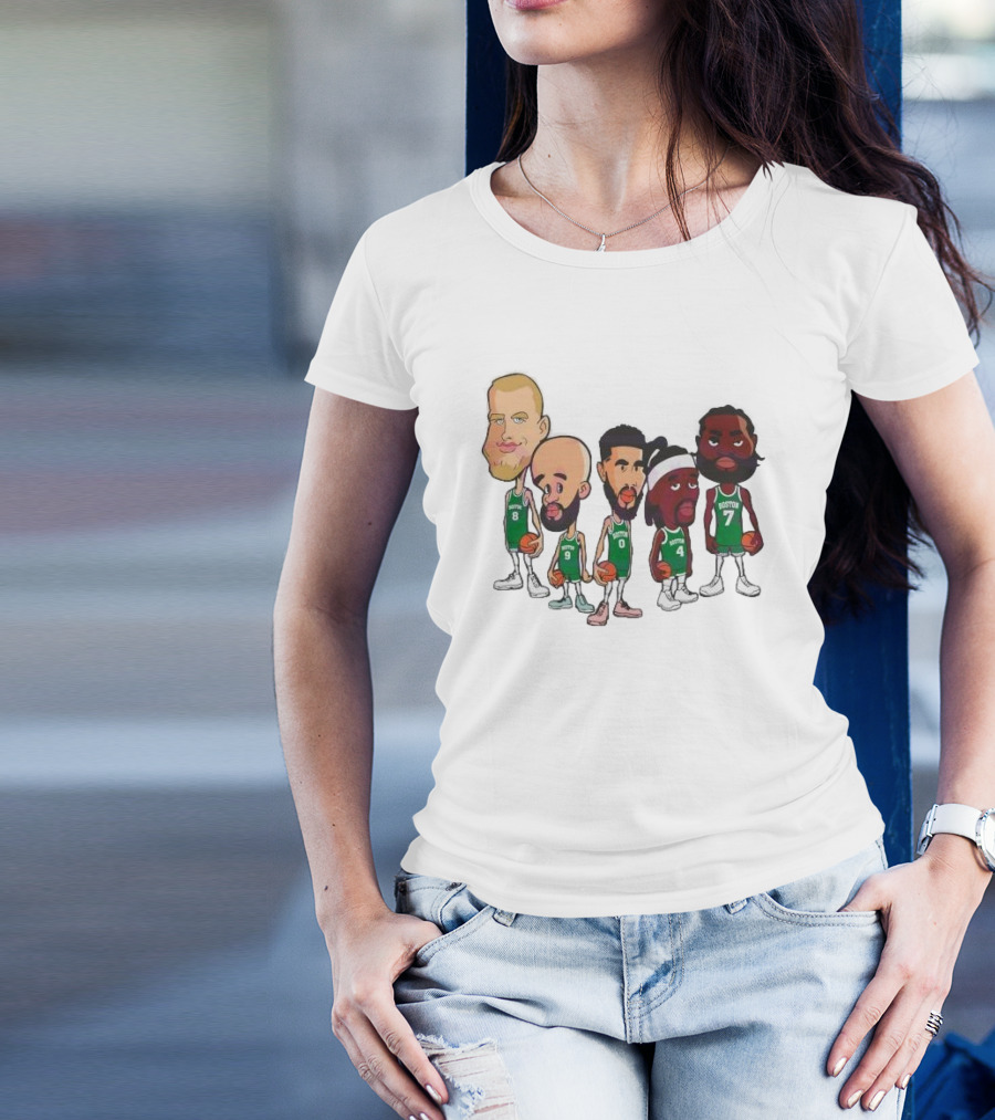 Caricature Boston Celtics Players NBA Basketball Cartoon Team Characters T-Shirt