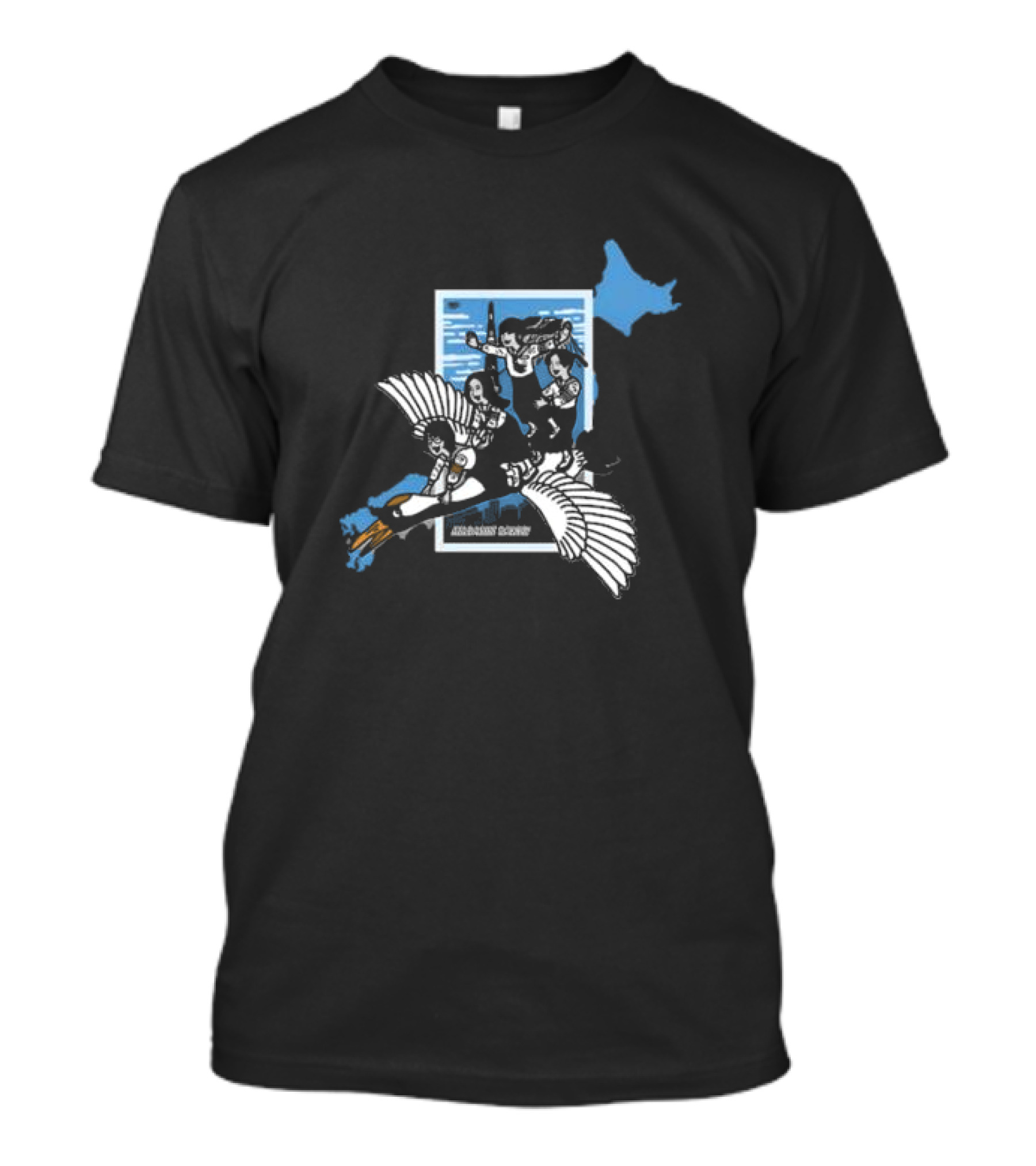 Atarashii Gakko Flying Group On White Cranes Navy Map T-Shirt