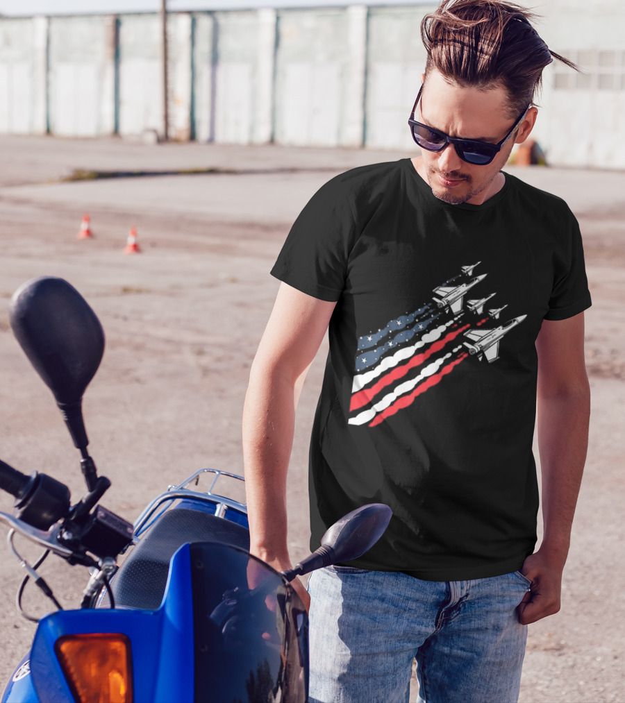 Vintage Patriotic Fighter Jet Airplane With American Flag Trail T-Shirt
