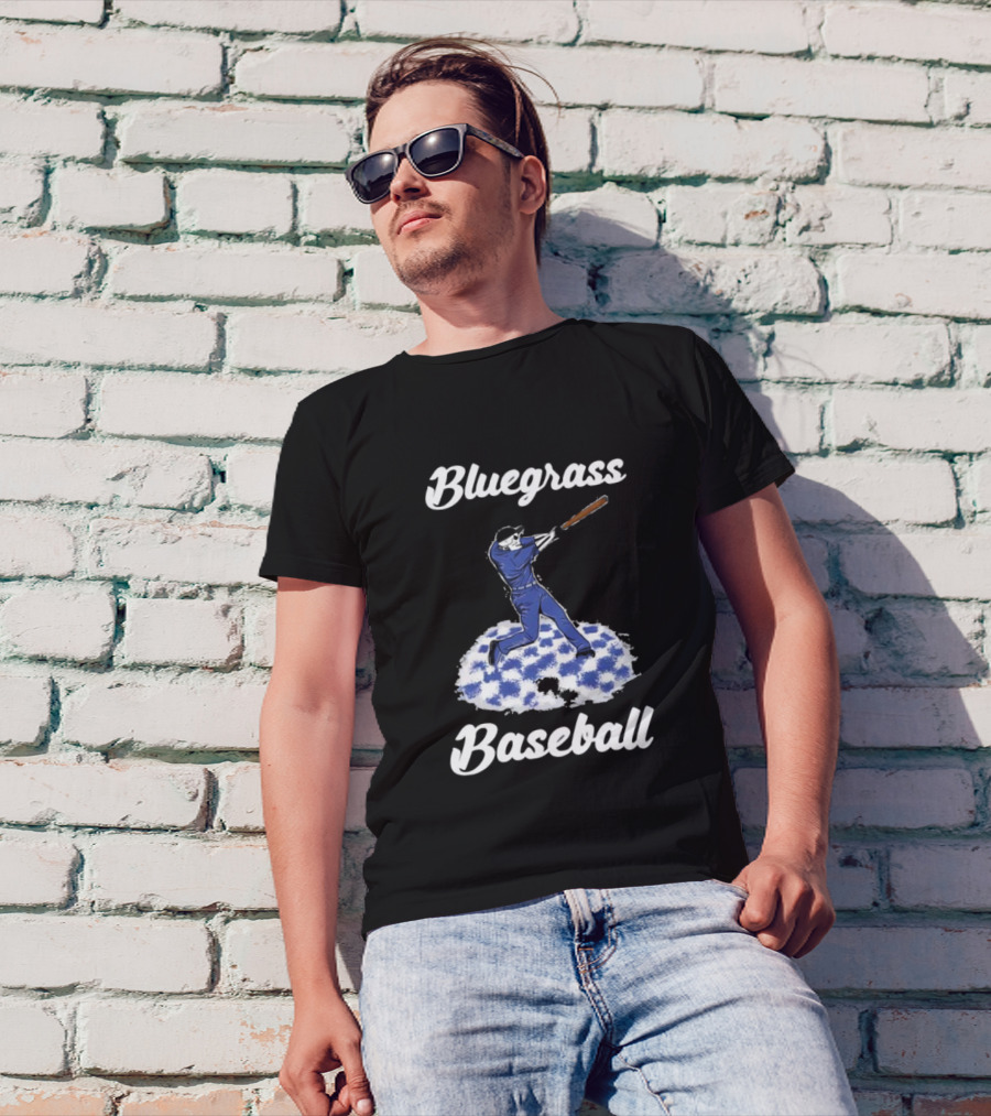 Bluegrass Baseball Batter With Blue And White Checkerboard Field T-Shirt