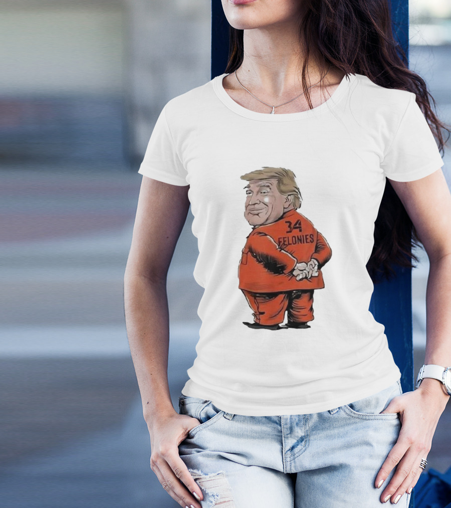 Donald Trump Cartoons 34 Felonies Orange Prison Suit T-Shirt