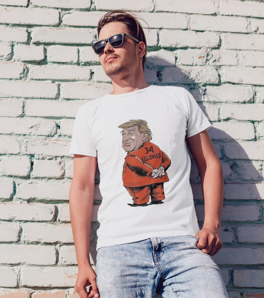 Donald Trump Cartoons 34 Felonies Orange Prison Suit T-Shirt