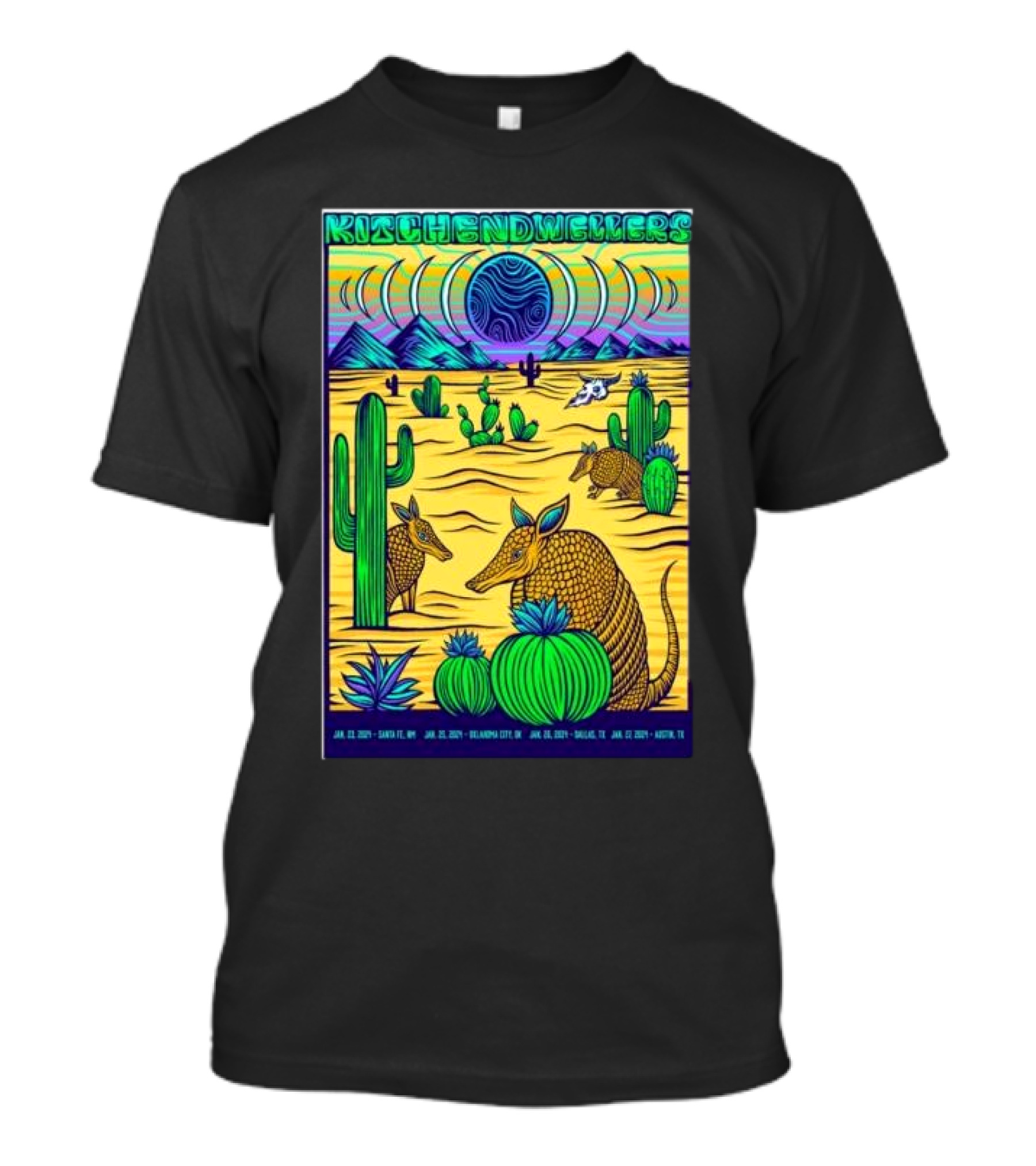 Kitchen Dwellers Tour American Southwest Desert Scenes Armadillos Cacti Jan 23-27 T-Shirt