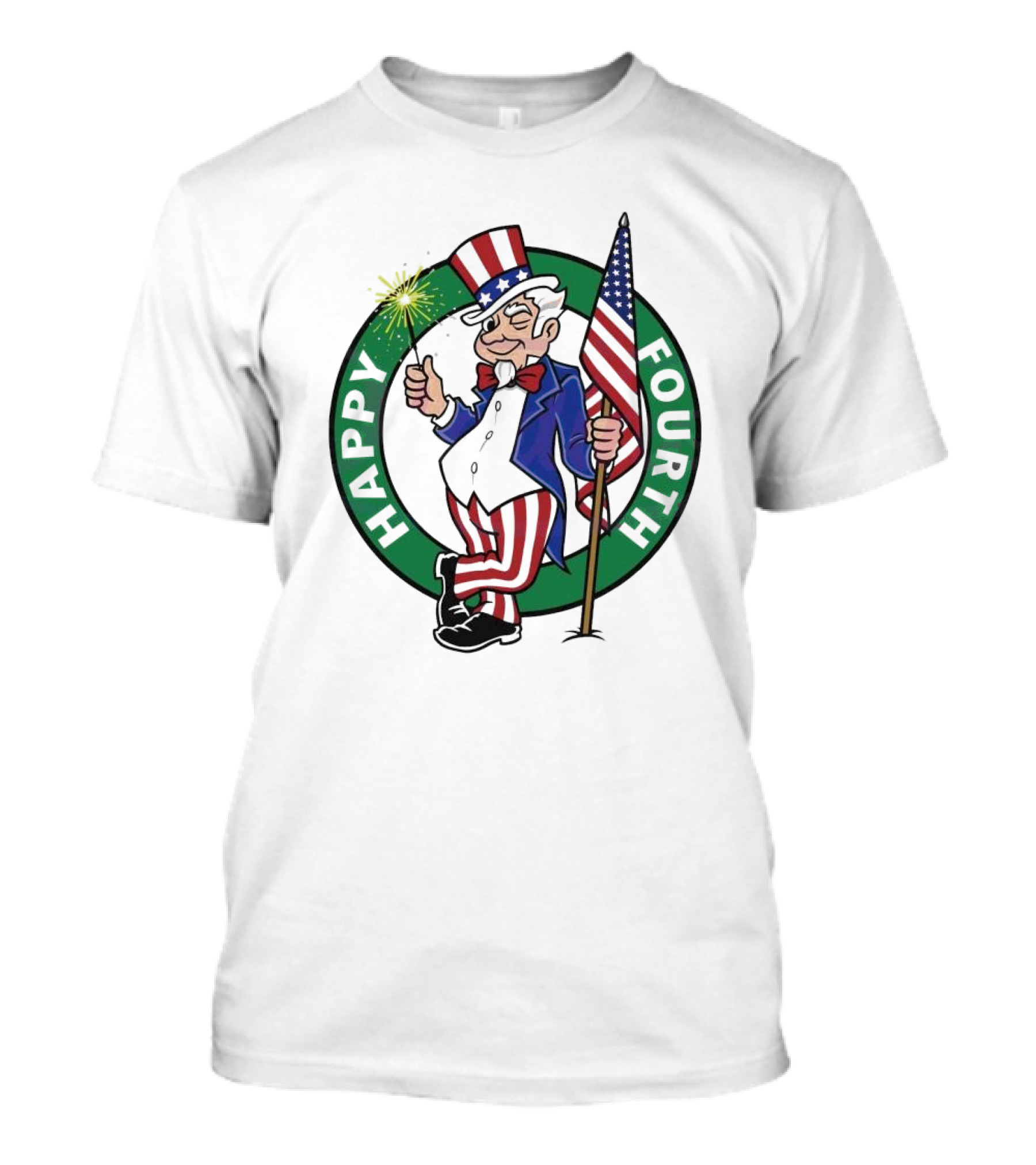 Happy Fourth 2024 Uncle Sam With Sparkler And American Flag Circle T-Shirt