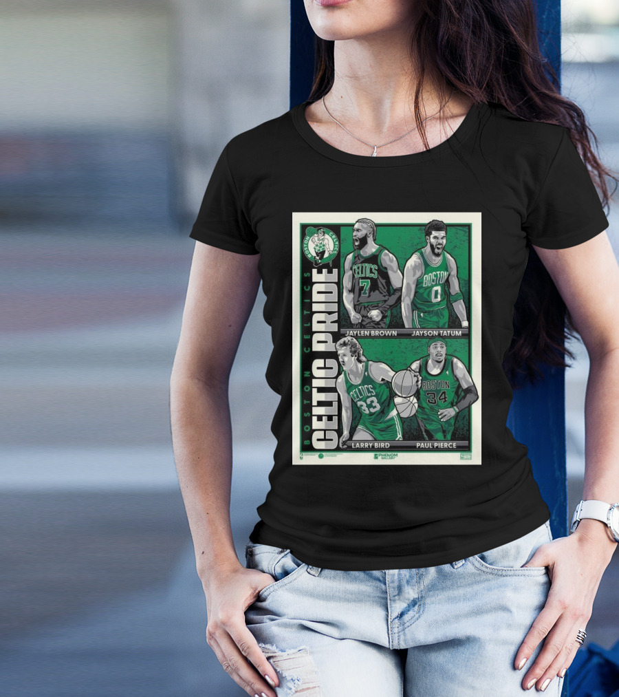 Boston Celtics Celtic Pride Jaylen Brown Jayson Tatum Larry Bird Paul Pierce Cartoon T-Shirt