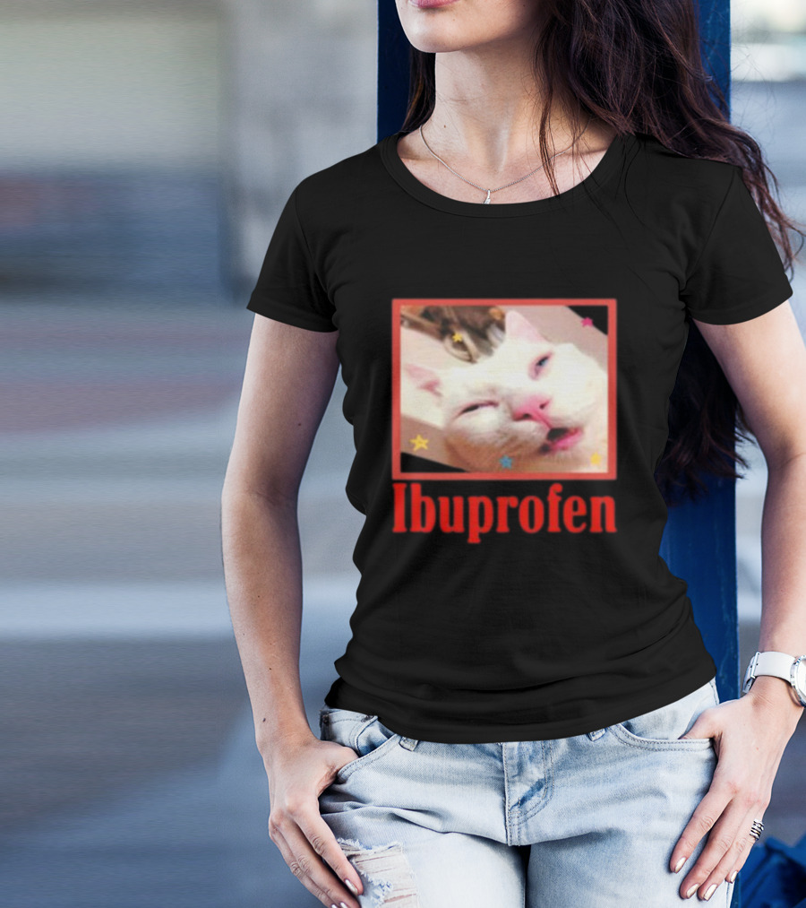 Ibuprofen Meme Cat With Distorted Face And Stars T-Shirt