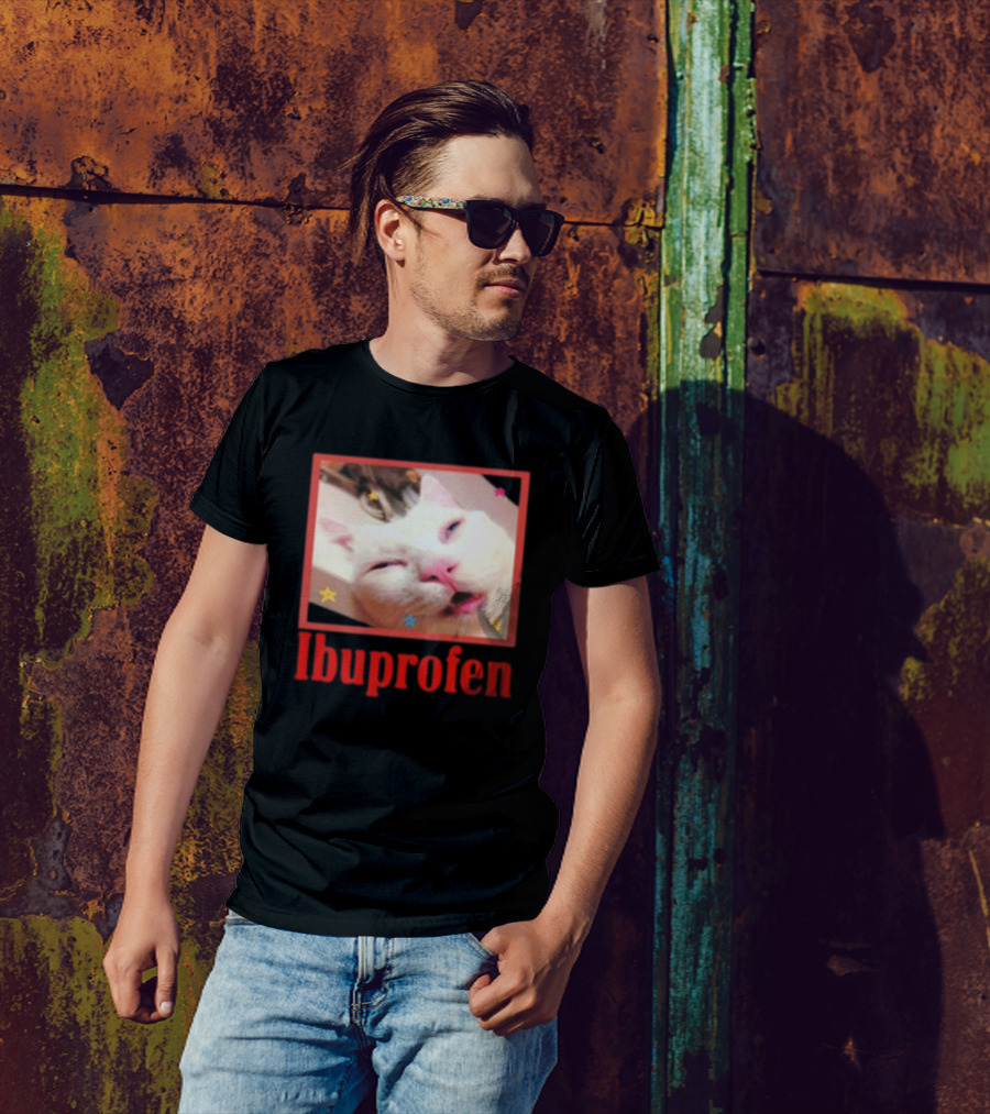 Ibuprofen Meme Cat With Distorted Face And Stars T-Shirt