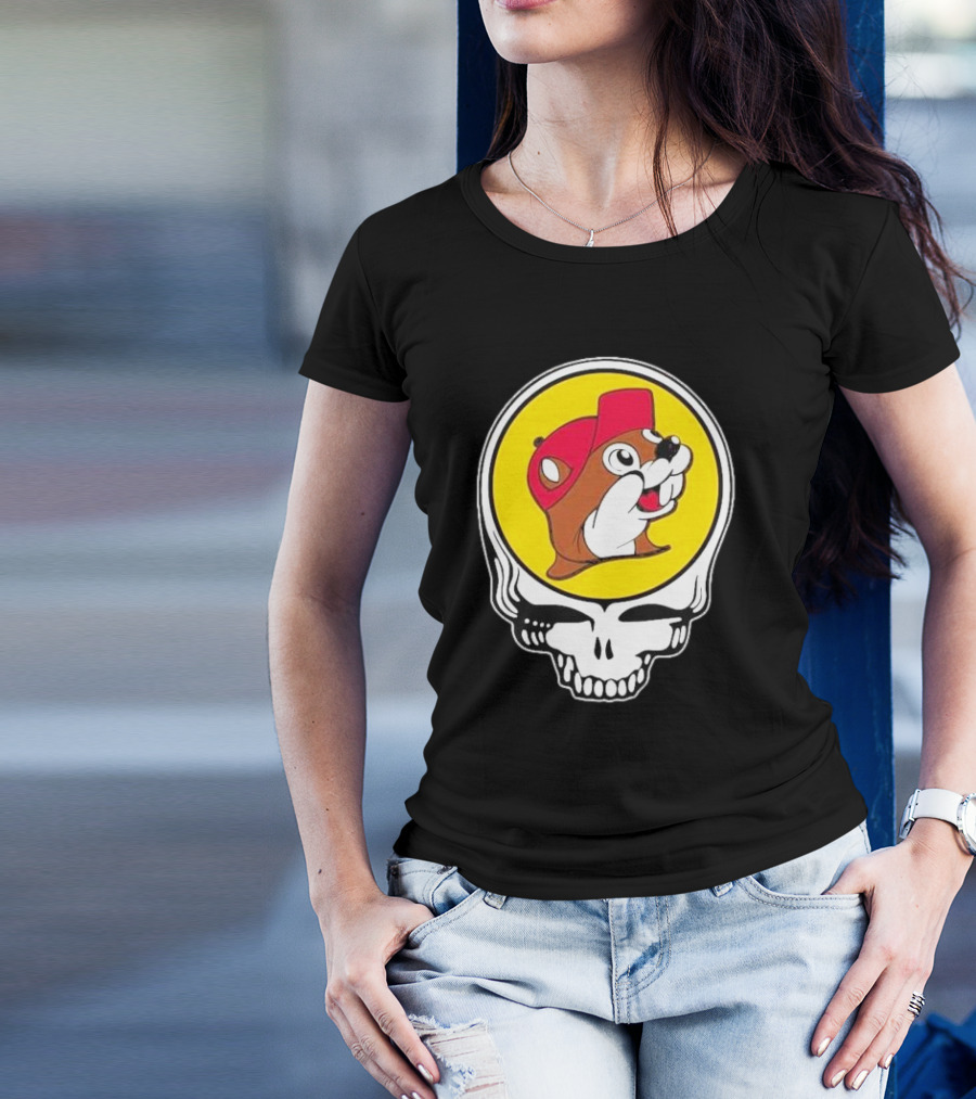 Buc-ee's Beaver In Grateful Dead Skull T-Shirt