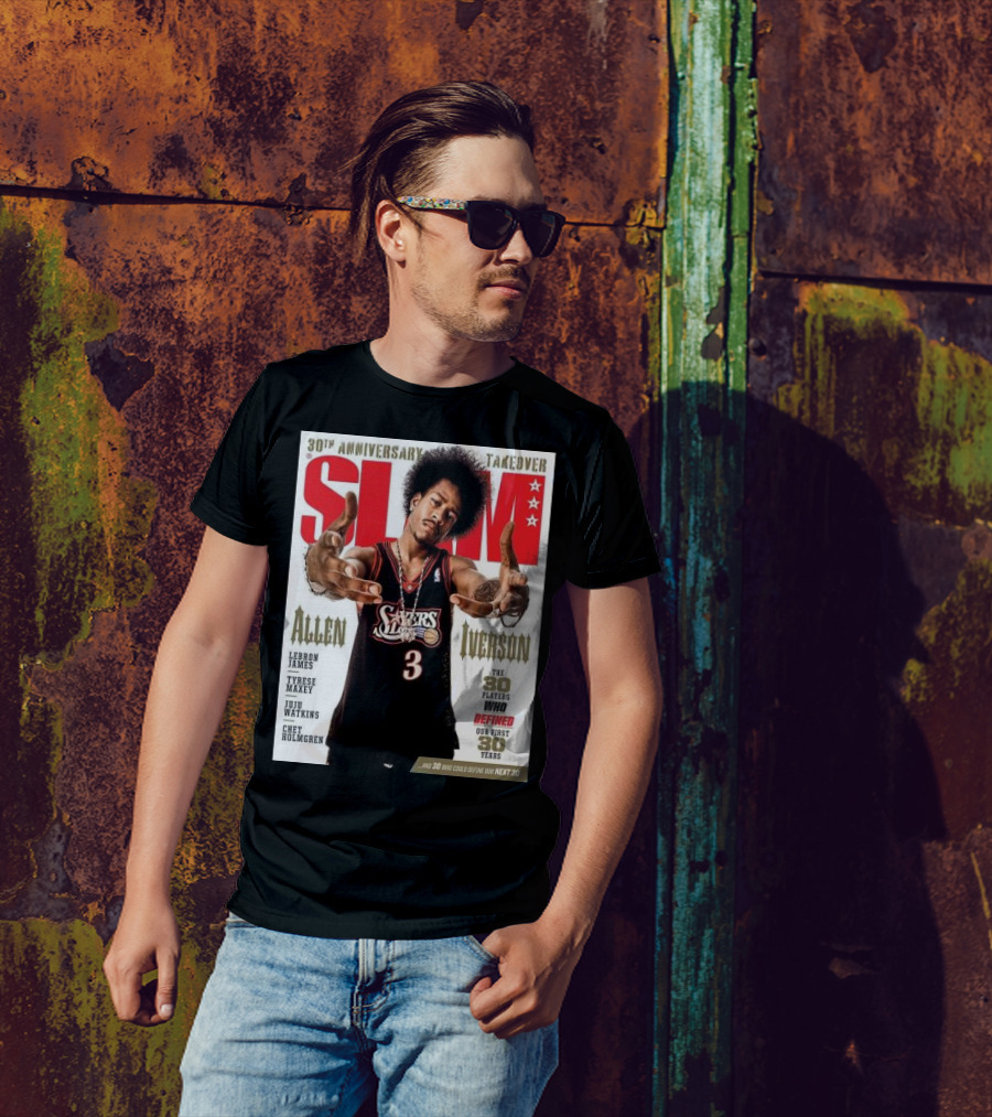 Slam 30th Anniversary Takeover Allen Iverson 76ers Cover Featuring LeBron James Tyrese Maxey Juju Watkins Chet Holmgren T-Shirt