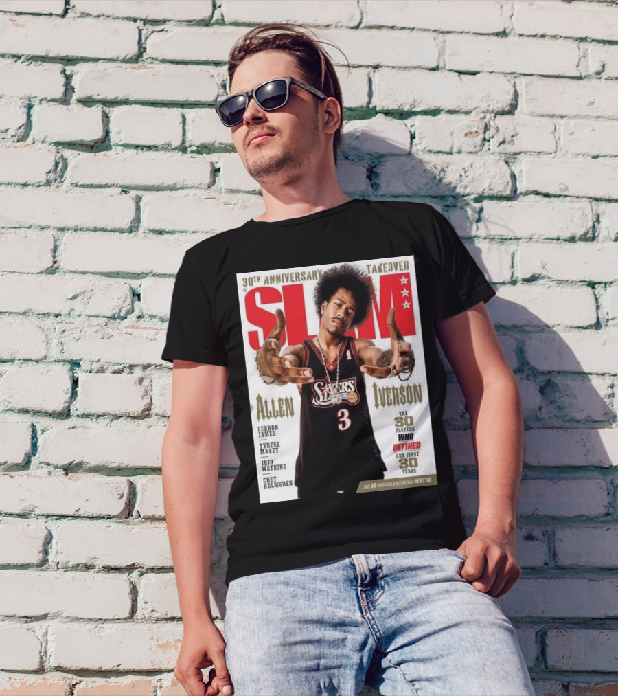 Slam 30th Anniversary Takeover Allen Iverson 76ers Cover Featuring LeBron James Tyrese Maxey Juju Watkins Chet Holmgren T-Shirt
