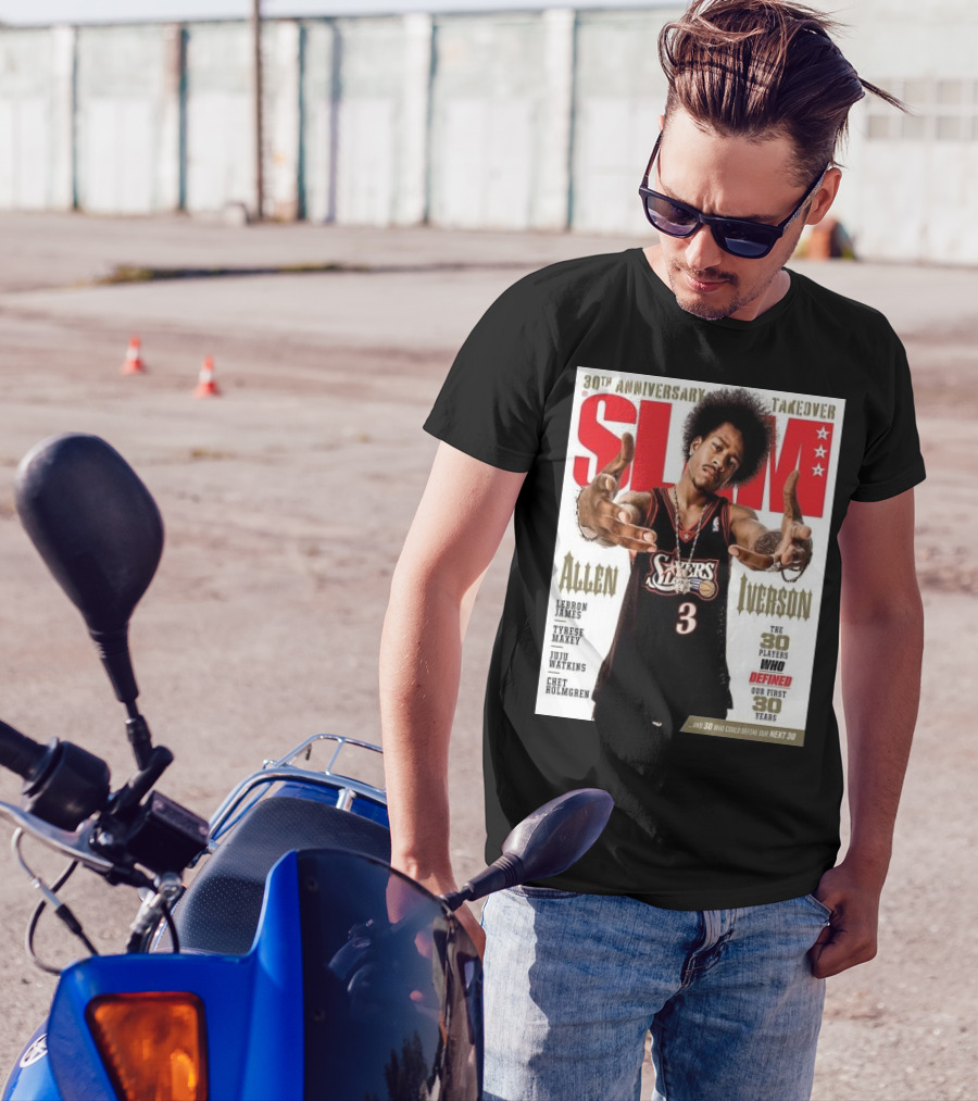 Slam 30th Anniversary Takeover Allen Iverson 76ers Cover Featuring LeBron James Tyrese Maxey Juju Watkins Chet Holmgren T-Shirt