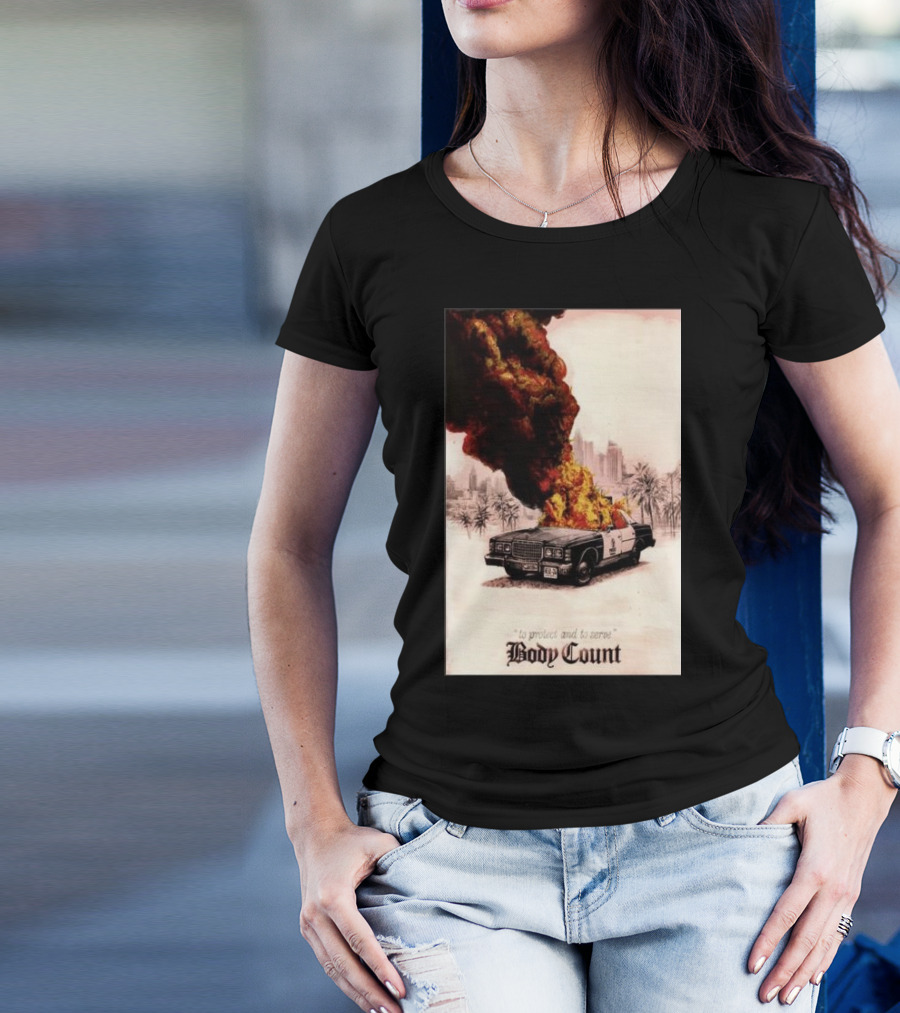 Body Count Clisson France June 28 2024 Burning Police Car Palm Trees T-Shirt