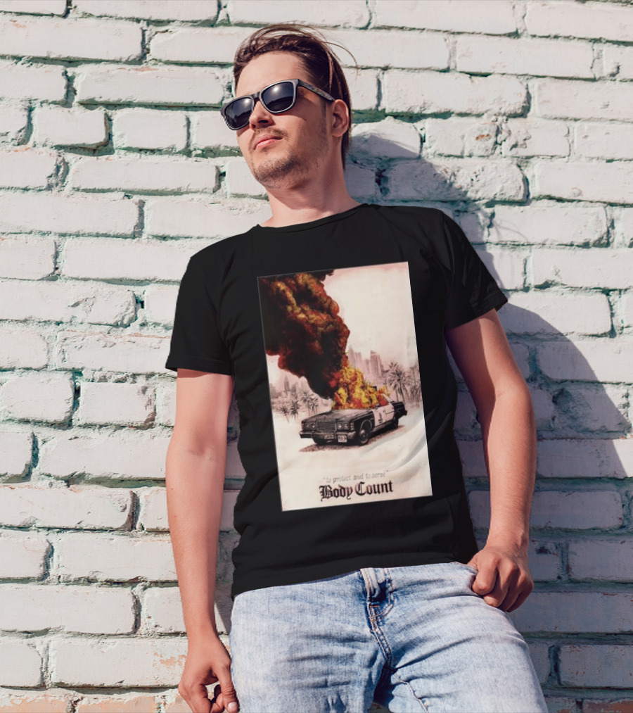 Body Count Clisson France June 28 2024 Burning Police Car Palm Trees T-Shirt