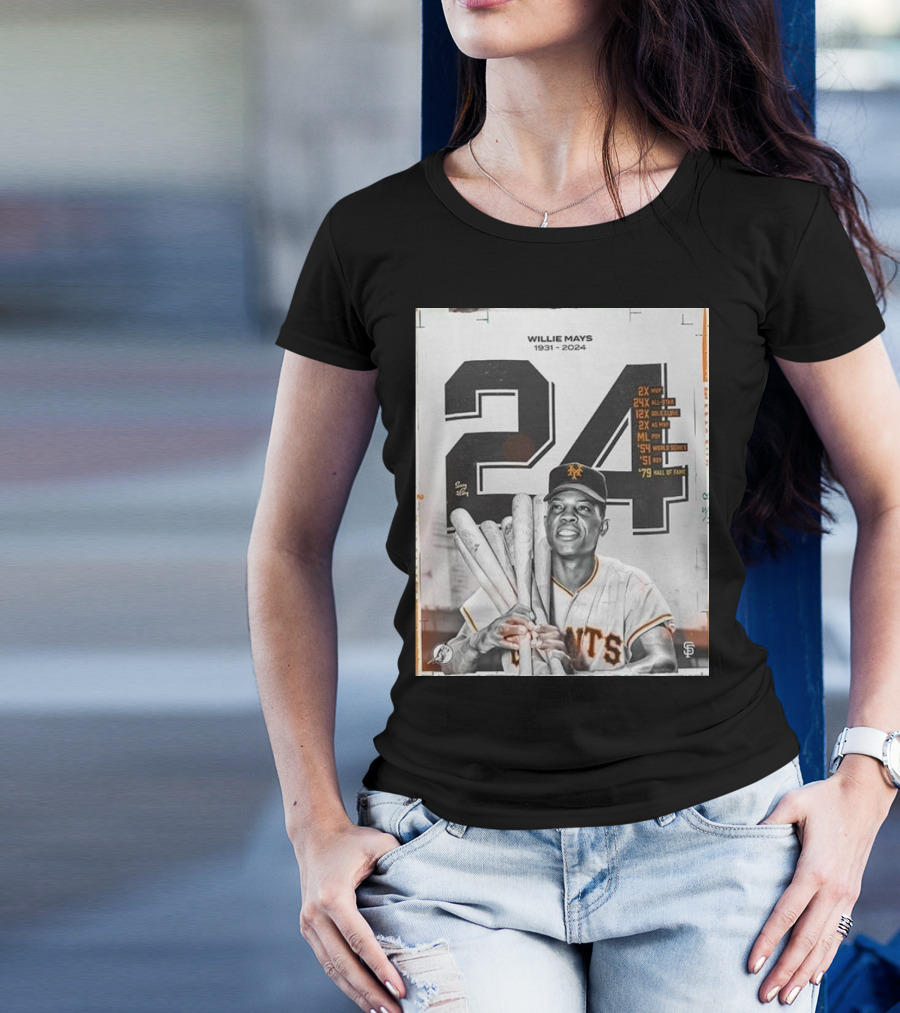 Willie Mays 1931-2024 Giants Legend 24x All-Star MVP Hall Of Fame T-Shirt