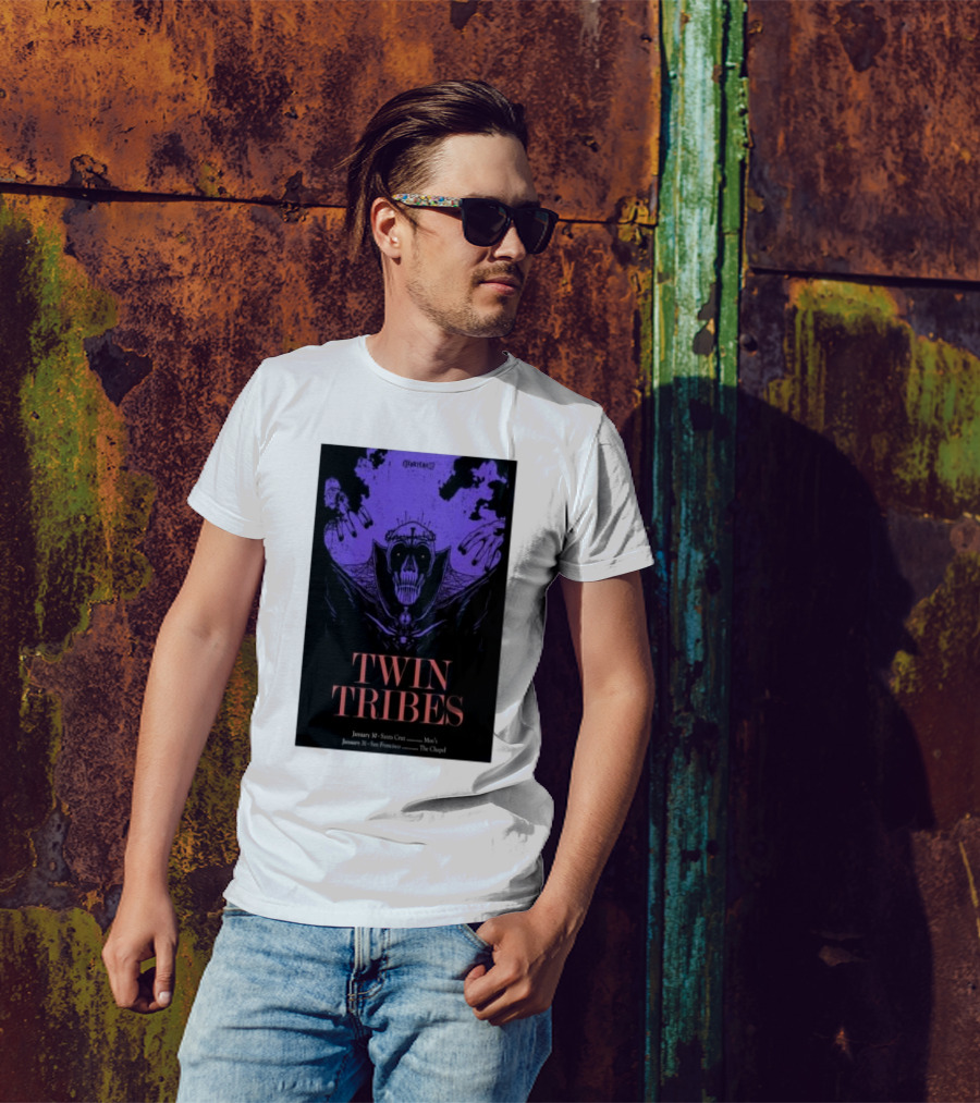 Twin Tribes January 30 2024 Santa Cruz Show Poster With Gothic Skull Motif And Hands T-Shirt