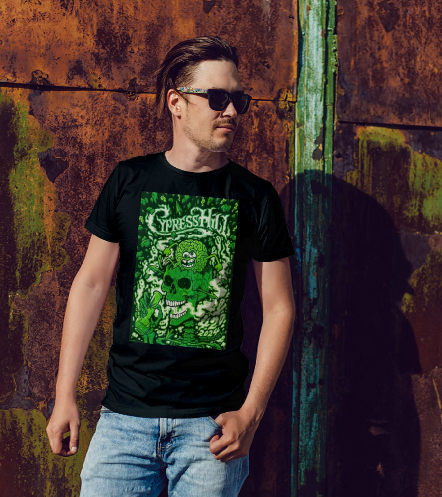Cypress Hill 4-20-2024 Atlantic City NJ Green Skull Brain T-Shirt