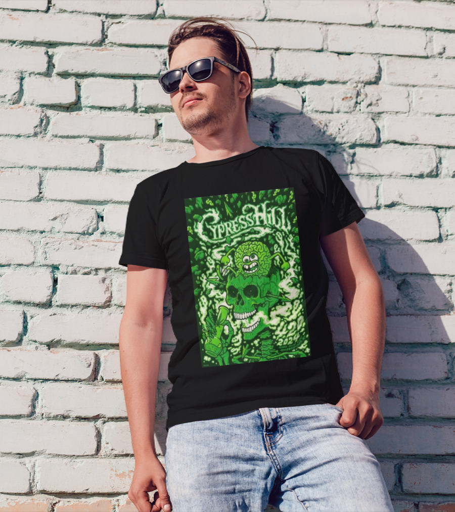Cypress Hill 4-20-2024 Atlantic City NJ Green Skull Brain T-Shirt