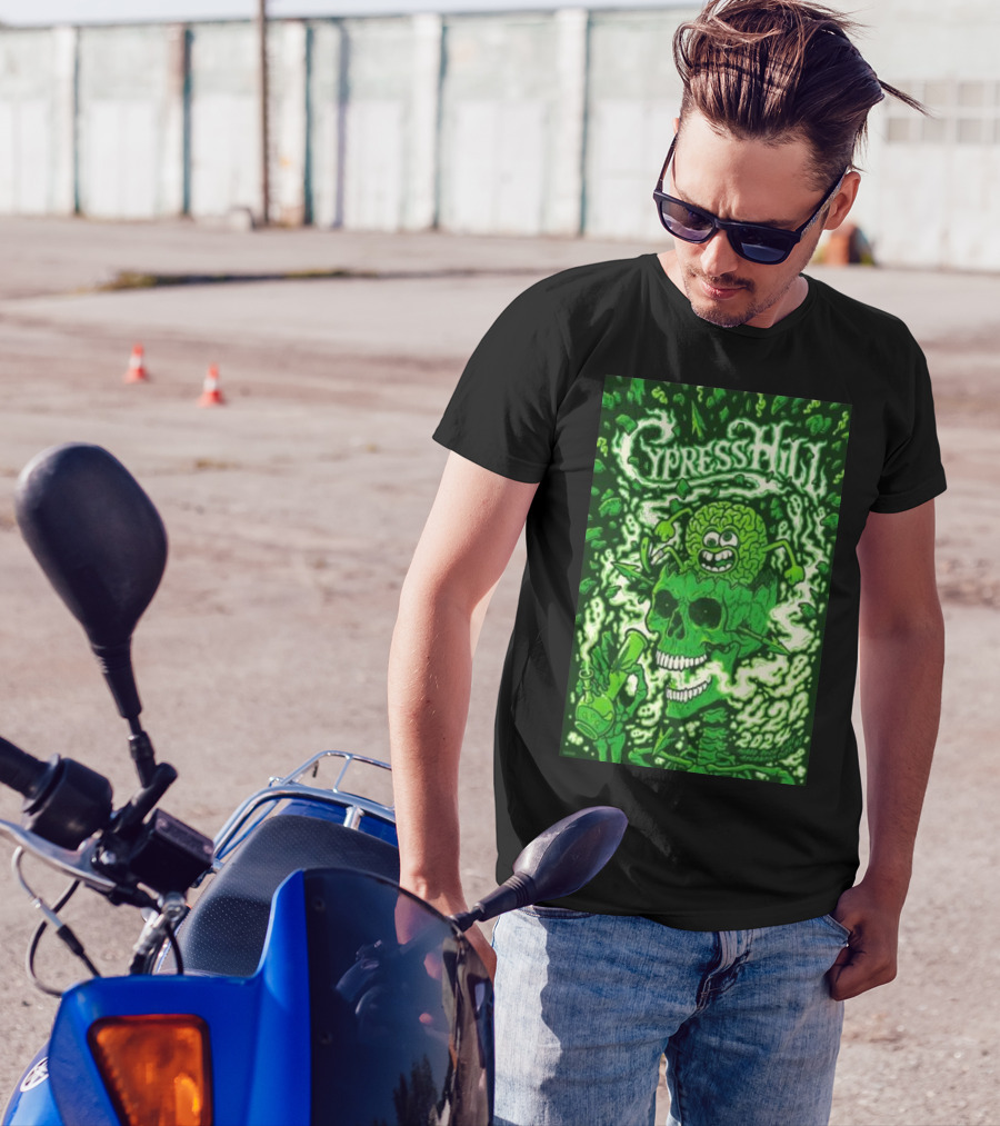 Cypress Hill 4-20-2024 Atlantic City NJ Green Skull Brain T-Shirt