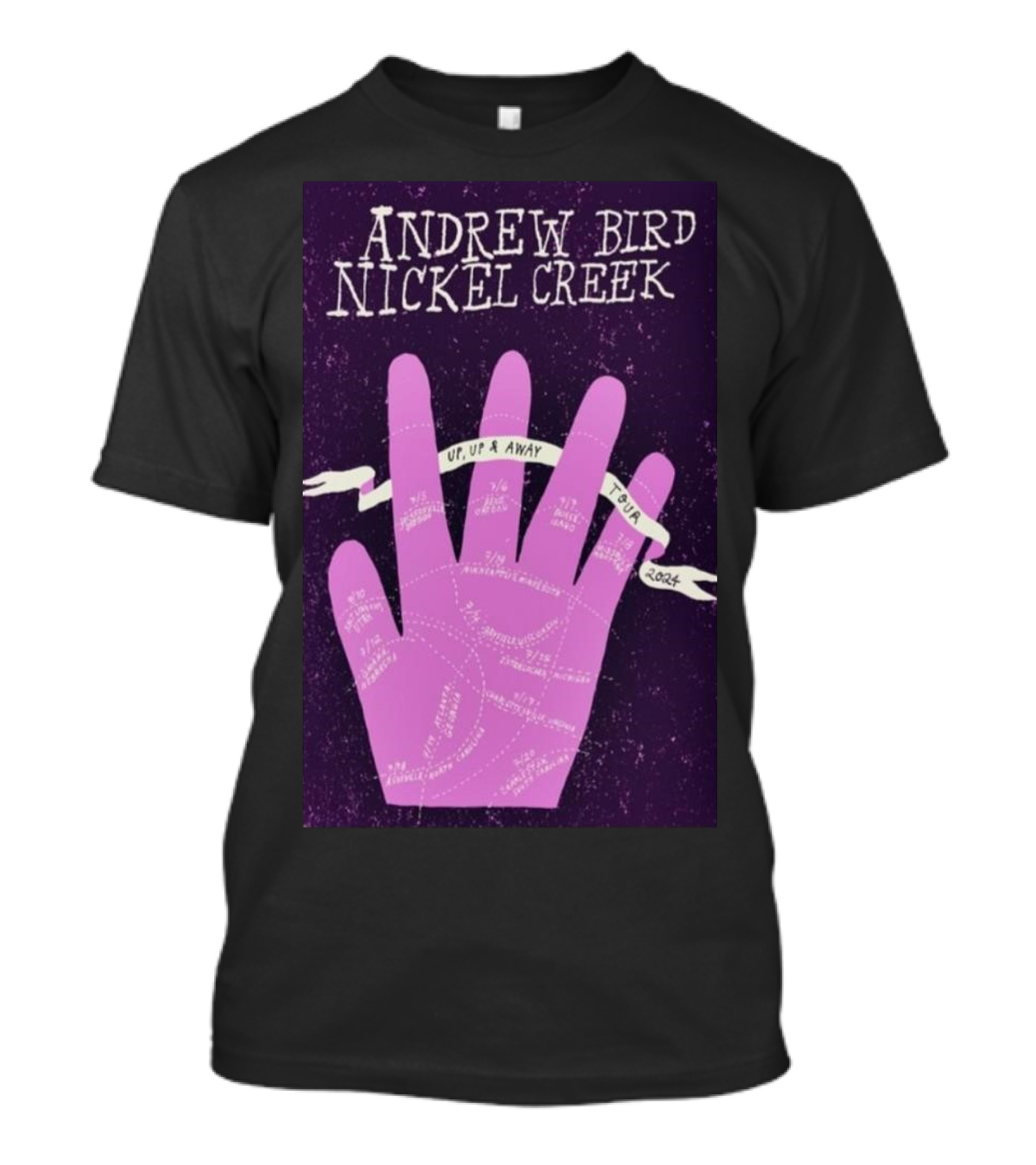 Andrew Bird Nickel Creek Up Up And Away 2024 Tour Hand T-Shirt