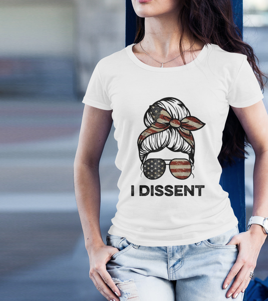 Messy Bun I Dissent USA Flag Vintage Sunglasses Bow T-Shirt