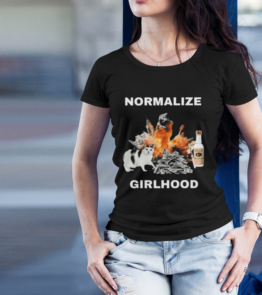 Normalize Girlhood Explosion Cat Tito's Bottle T-Shirt