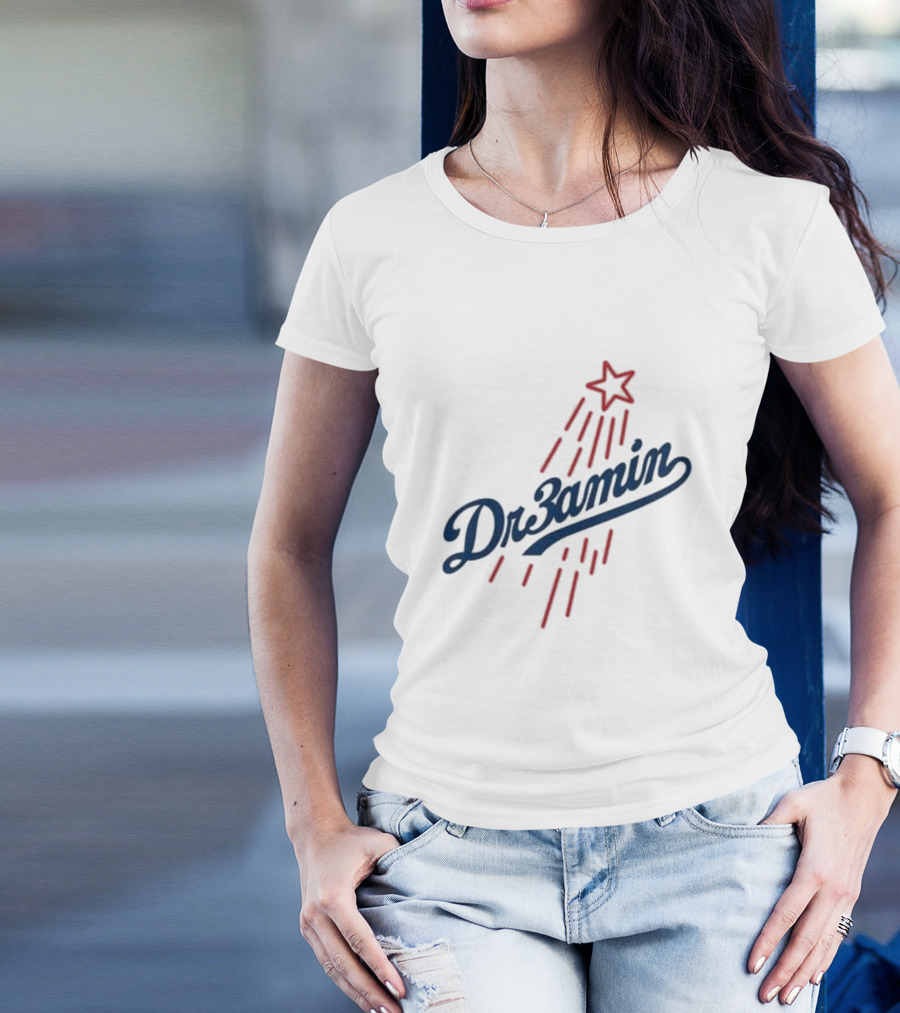 Dr3amin Red Star Streak White Clix Merch LA Star Crew T-Shirt