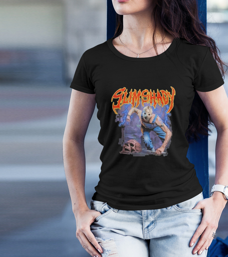 Slim Shady Jason Mask Horror Concept With Storm And Skull T-Shirt