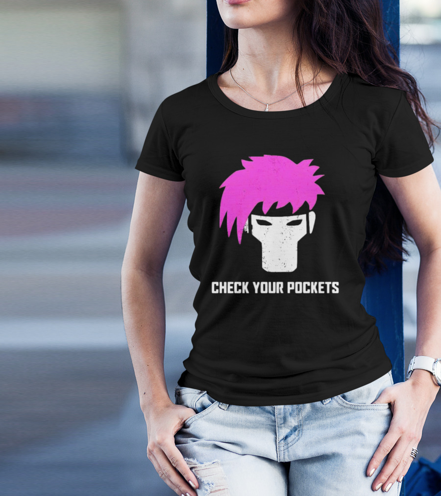 Check Your Pockets Pink Hair Masked Face T-Shirt