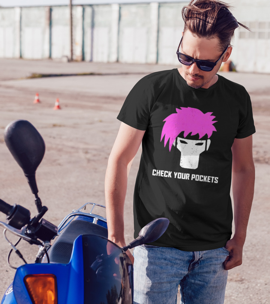 Check Your Pockets Pink Hair Masked Face T-Shirt