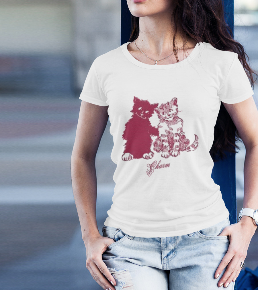 Clairo Charm Pink Cat Friends With Yawn Text T-Shirt