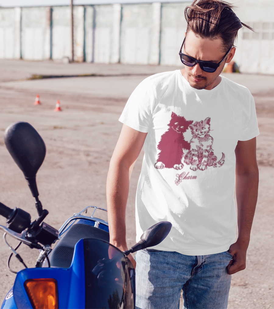 Clairo Charm Pink Cat Friends With Yawn Text T-Shirt
