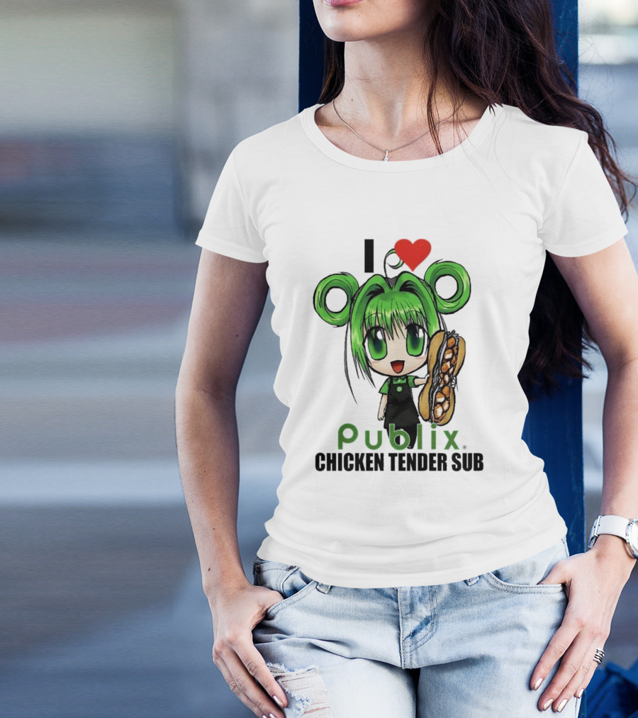 I Love Publix Chicken Tender Sub Anime Character With Green Hair And Big Sandwich T-Shirt
