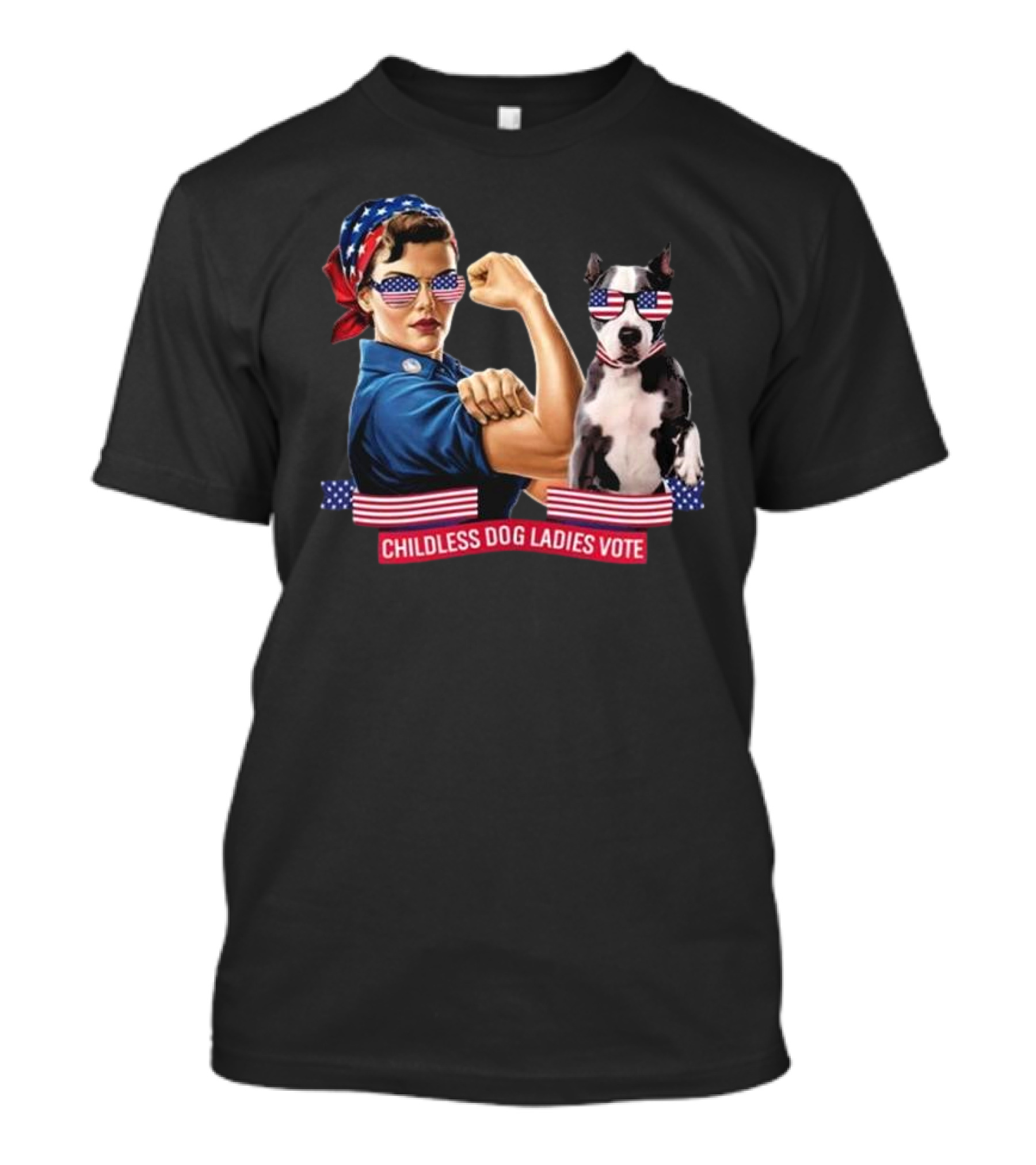 Strong Woman Kamala Harris 2024 Childless Dog Ladies Vote Rosie The Riveter American Flag Sunglasses T-Shirt