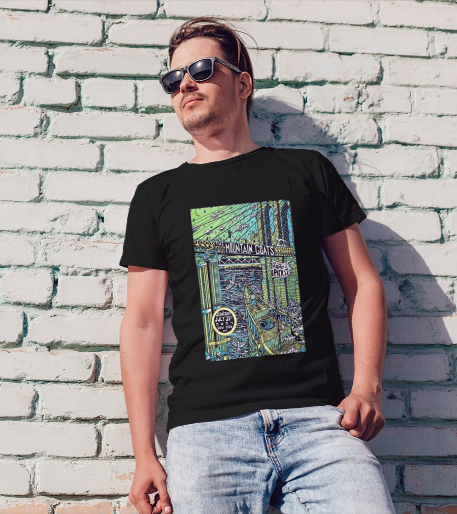 The Mountain Goats July 31 2024 New York Pier 17 Rooftop Concert Artwork Brooklyn Bridge Scene T-Shirt