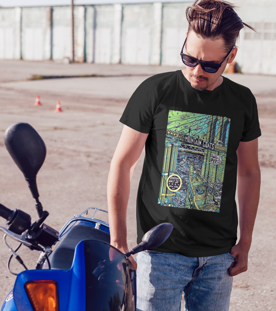 The Mountain Goats July 31 2024 New York Pier 17 Rooftop Concert Artwork Brooklyn Bridge Scene T-Shirt