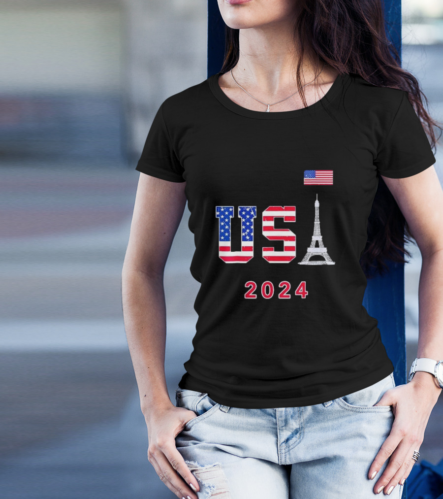 USA 2024 Go United States Sport Team Eiffel Tower Flag Supporter T-Shirt