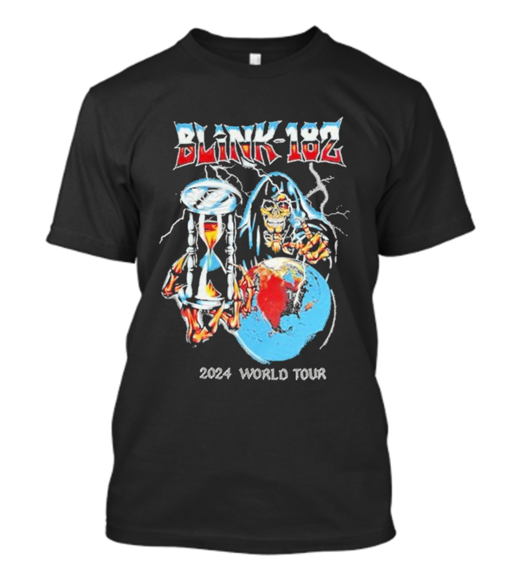 BLINK-182 2024 World Tour Hourglass And Skeleton With Globe T-Shirt