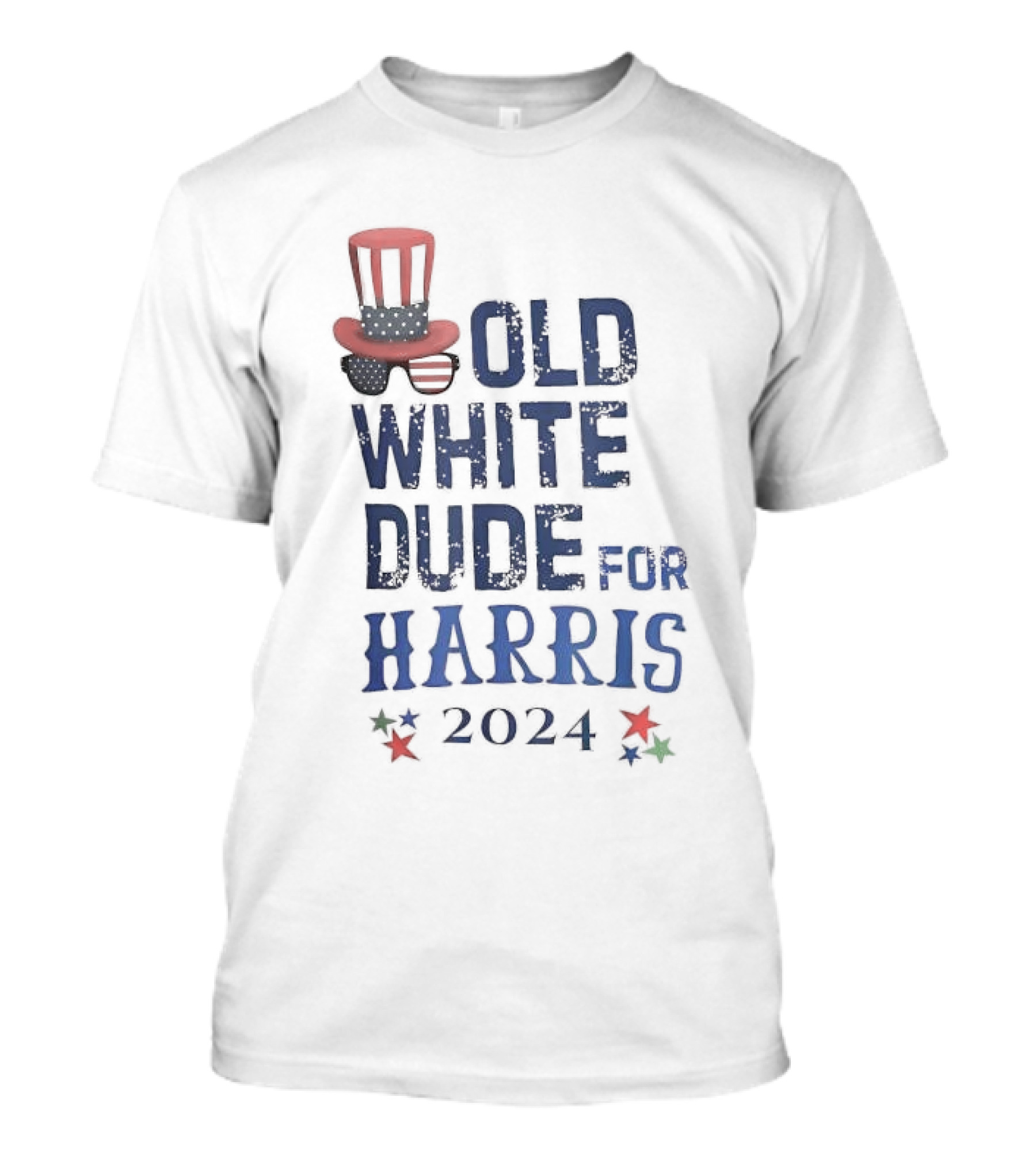 Old White Dude For Harris 2024 Patriotic Theme With Stars And Hat Elements T-Shirt