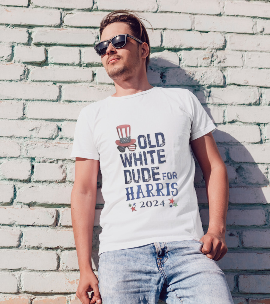 Old White Dude For Harris 2024 Patriotic Theme With Stars And Hat Elements T-Shirt