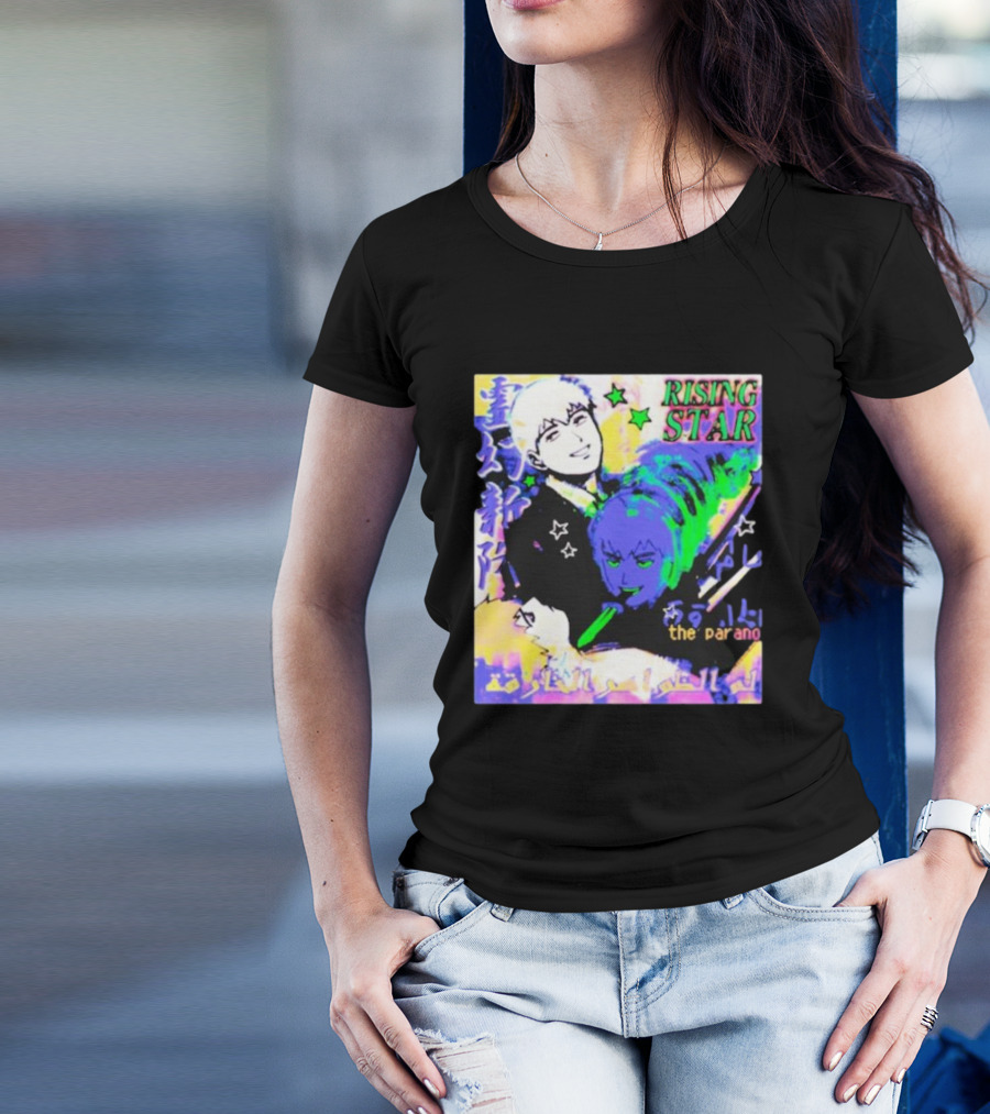 Rising Star The Parano Anime Style With Vibrant Character And Neon Background T-Shirt