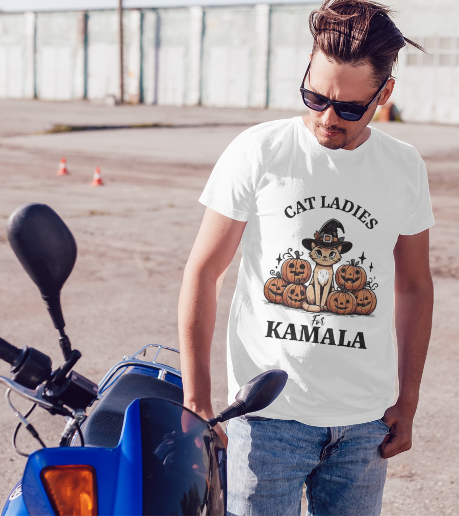 Cat Ladies For Kamala Halloween Cat Witch Pumpkins Presidential Election T-Shirt