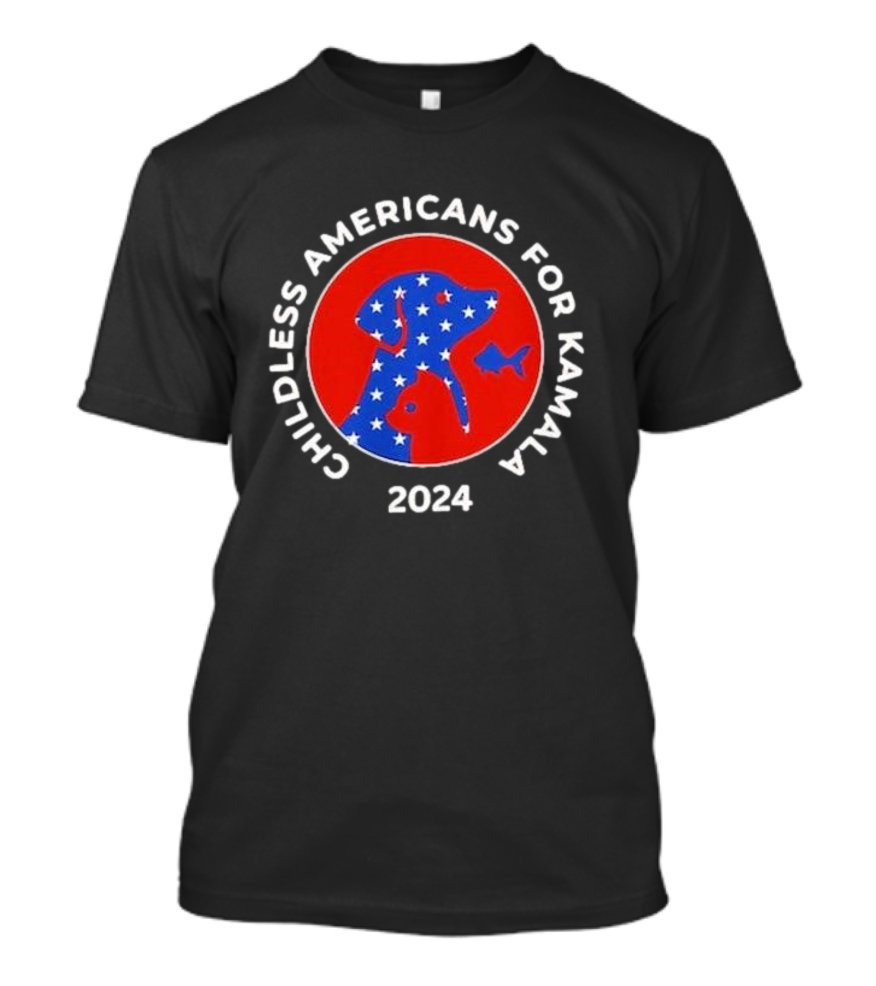 Childless Americans For Kamala 2024 Cat And Dog American Flag T-Shirt