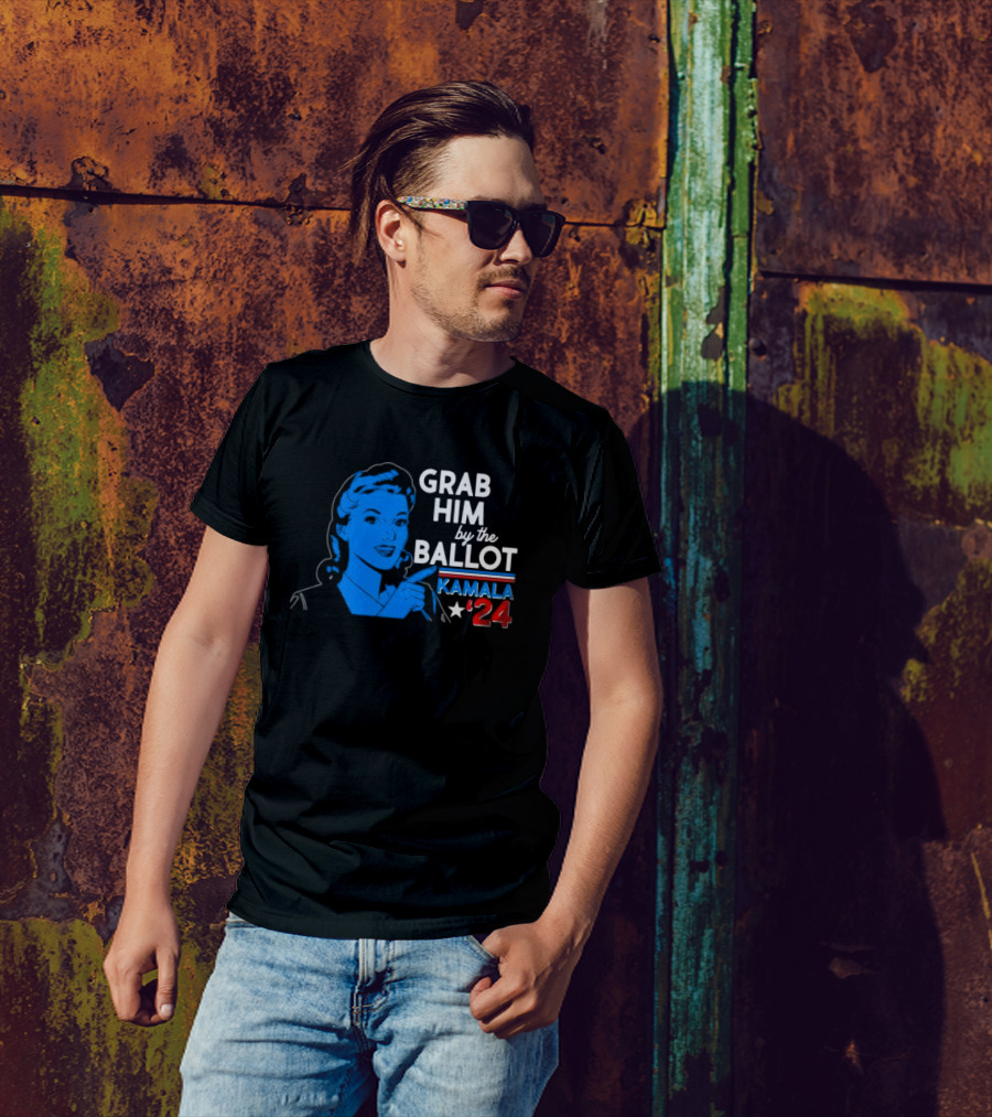Grab Him By The Ballot Kamala Harris 2024 Retro Vintage Vote Democratic T-Shirt