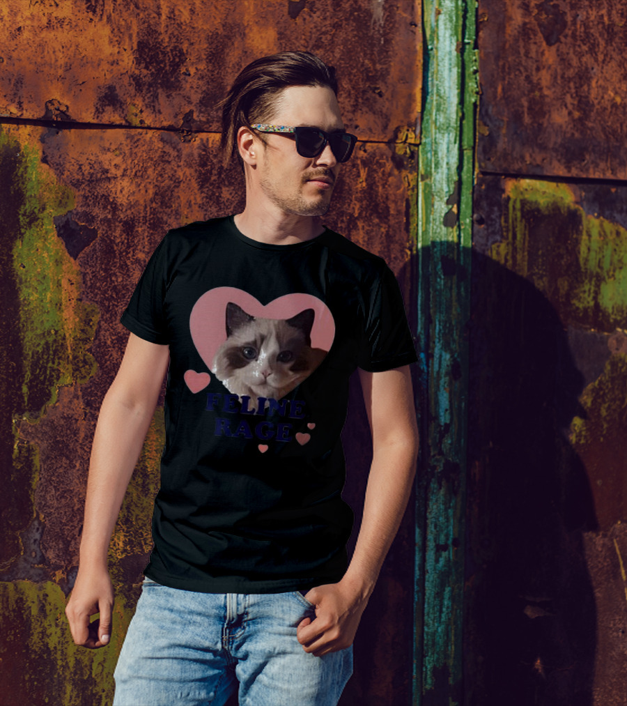 Feline Rage Cat Heart Face T-Shirt